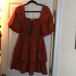 Betsey Johnson Red Ochre Corset Mini Dress - Sz M- Orange/black - BNWT